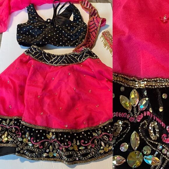 Glamour solo custom dance costume black hot pink Indian Bollywood hot pink LC - Picture 1 of 13